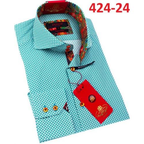 Axxess Green Cotton Modern Fit Dress Shirt With Button Cuff 424-24